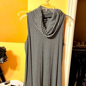 Grey and black stripe cowl neck dress